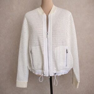 W by Worth White Knit Zip Front Jacket Bomber Style Size L - NWOT